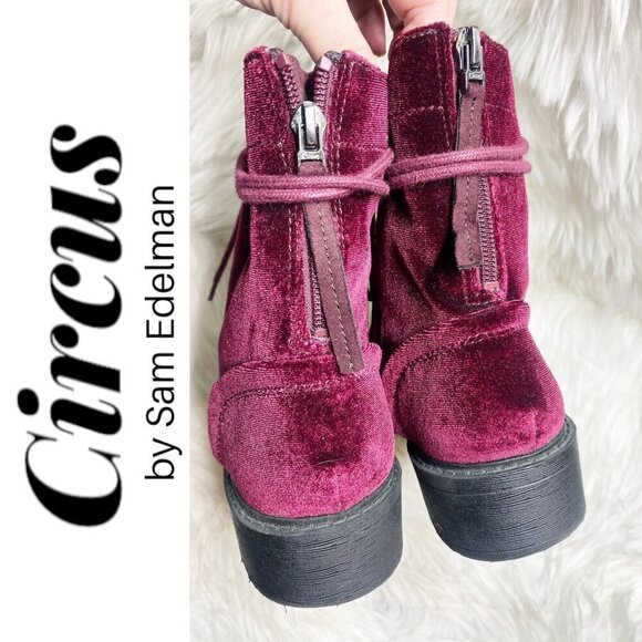 CIRCUS BY SAM EDELMAN Dawson Red Velvet Studded Combat Boot, Size 7 - Picture 6 of 14